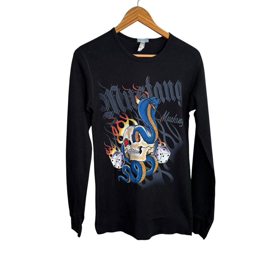 American Apparel Ford Womens Thermal Shirt Medium Mustang Black Vintage Snake
